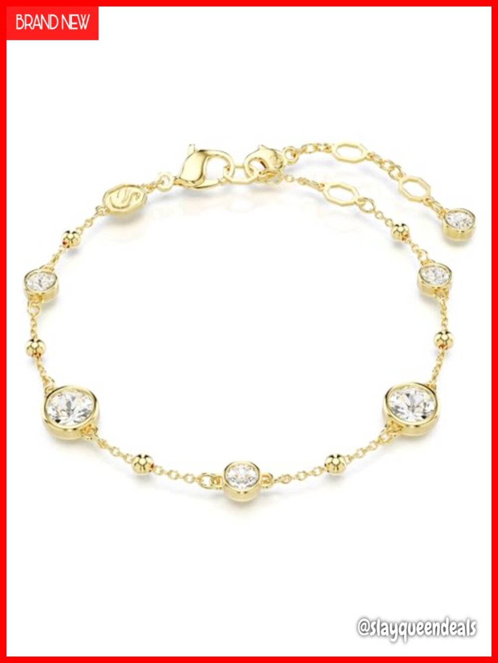 Crystal Link Bracelet Lobster Clasp Puffy Bezel